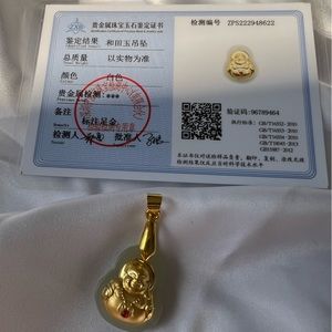 Closing sale: real natural white jade with 24k gold inlaid laughing Buddha